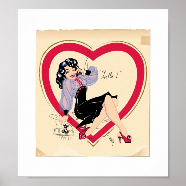 Póster Hola Chica de Valentine Pin-Up (Frente)