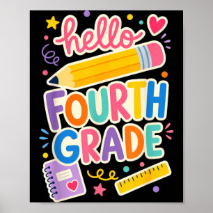 Póster Hola Cuarto Grado Colorido Regreso a la Escuela Ni