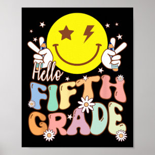 Póster Hola de quinto grado Hippie Sonrisa Cara de quinto