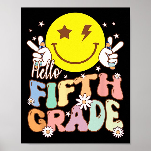 Póster Hola de quinto grado Hippie Sonrisa Cara de quinto (Frente)