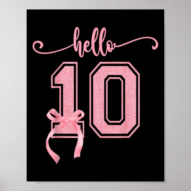 Póster Hola Diez Dígitos Dobles Cute Coquette Bow 10th Bi (Frente)
