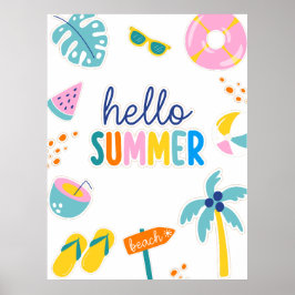 Póster Hola Diseño Retro de Diversión de Verano en la Pla