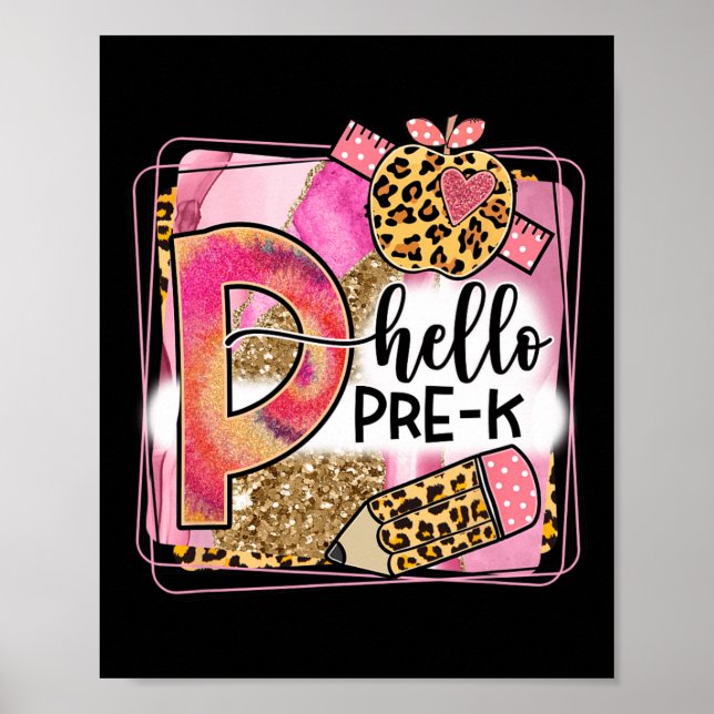 Póster Hola equipo pre-K de preescolar Chicas de profesor (Frente)