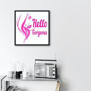 Póster Hola Gorgoge Lady Face Dibujando Tipografía Pequeñ