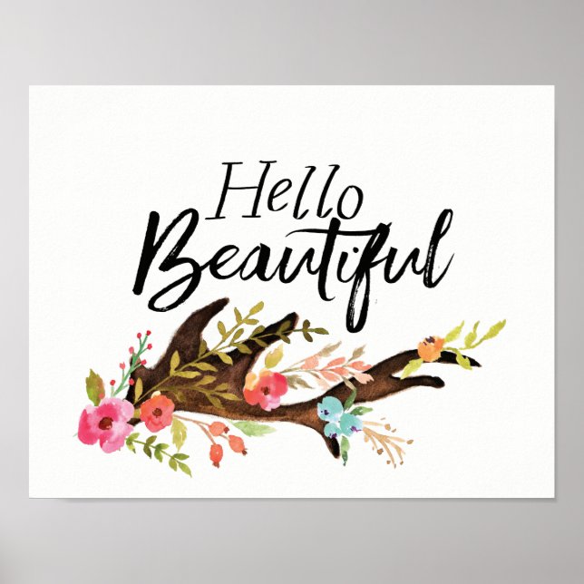 Póster Hola Hermosa Antler y Flores (Frente)