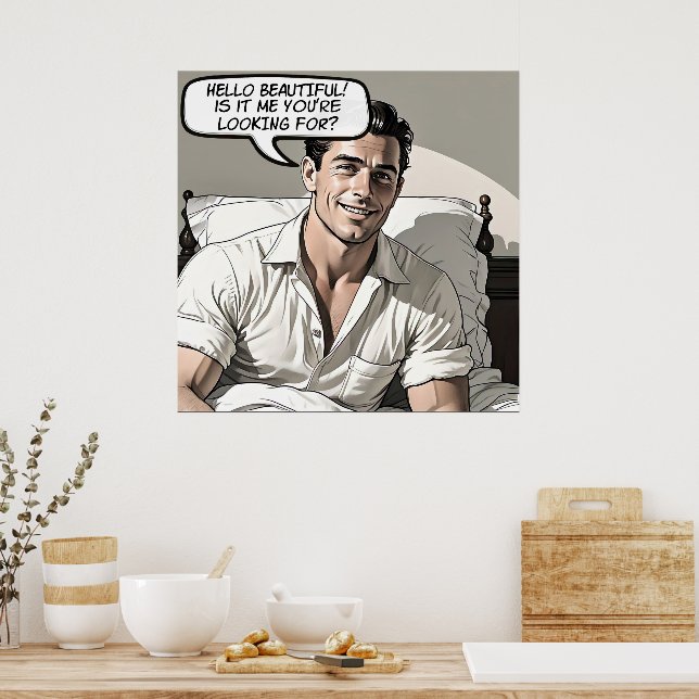 Póster Hola hermosa Poster de cómic romántica de los años (Cocina)