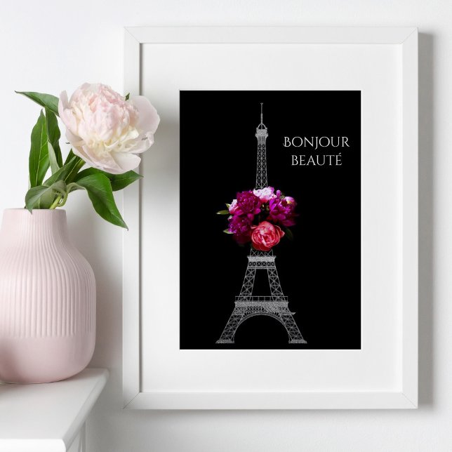Póster Hola Hermosas Peonías Dramáticas Con Torre Eiffel (Subido por el creador)