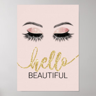 Póster Hola, hermoso salón de tipografía de oro