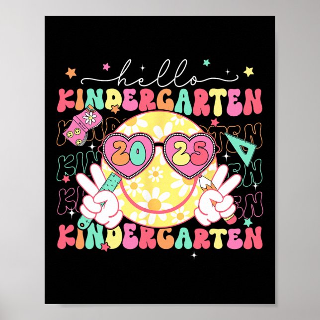 Póster Hola Kindergarten Cara Sonriente De Vuelta A La Es (Frente)