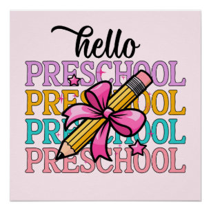 Póster Hola Lápiz de profesorado colorido preescolar
