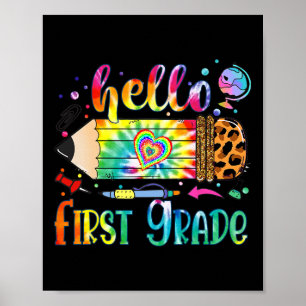 Póster Hola Lápiz Leopardo De 1er Grado Tie Dye Diversión