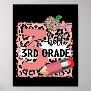 Póster Hola lindo 3er grado leopardo rosa de vuelta a la