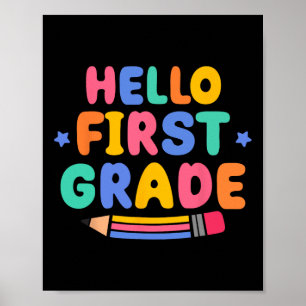 Póster Hola maestro de primer grado de vuelta a la escuel