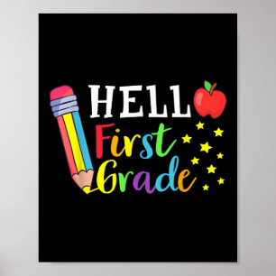 Póster Hola maestro de primer grado Estudiante de vuelta