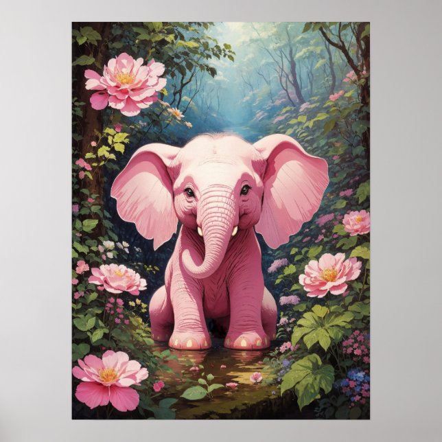 Póster ¡Hola Mundo! Elefante bebé rosa (Frente)