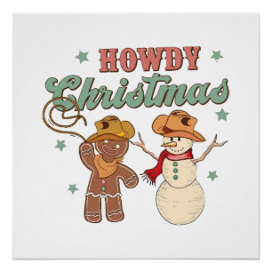 Póster Hola Navidad Vaquero Muñeco de Nieve Occidental Di