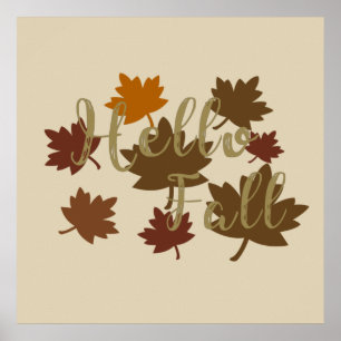 Póster Hola Otoño acuarela Hojas de otoño octubre