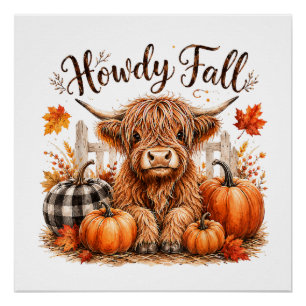Póster Hola Otoño Vaca de las Tierras Altas Feliz Día de
