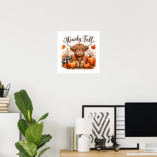 Póster Hola Otoño Vaca de las Tierras Altas Feliz Día de