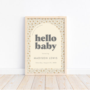 Póster Hola Poster de bienvenida de Baby Retro Boho Daisy