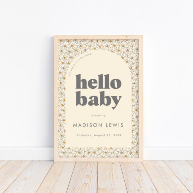 Póster Hola Poster de bienvenida de Baby Retro Boho Daisy (Available for print & instant digital download!)