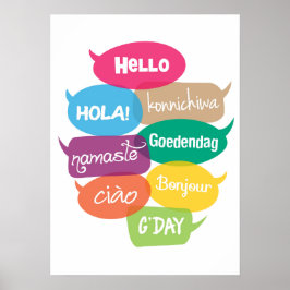 Póster Hola poster mundial impreso en 8 idiomas