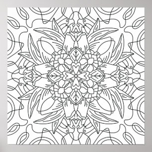 Póster Hola Primavera: Página para colorear abstracta flo