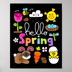 Póster Hola Primavera Y Pascua Conejo De Conejo De Niños