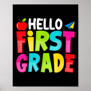 Póster Hola Primer Grado Divertido Regreso a la Escuela E