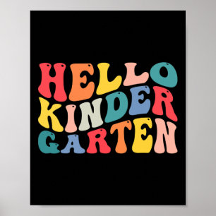 Póster hola profesor de equipo de kindergarten de vuelta