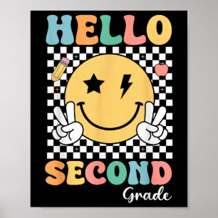 Póster Hola profesor de segundo grado niños retro sonreír