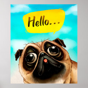 Póster Hola Pug Gift Idea, Dueño de Pug, Perro Lover Rega