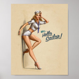 Póster Hola Sailor Vintage Pin Up