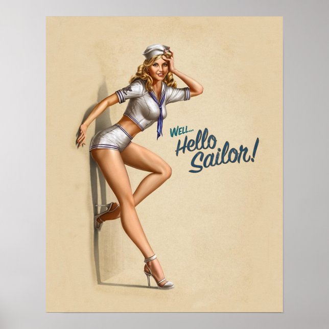Póster Hola Sailor Vintage Pin Up (Frente)