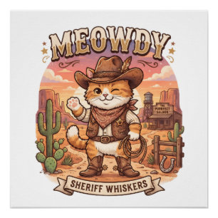 Póster Hola Sheriff Whiskers Gato Vaquero Occidental Ador