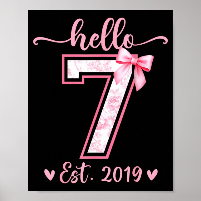 Póster Hola siete est 2019 7 cumpleaños niña coqueta bo (Frente)