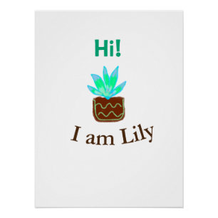 Póster Hola soy Lily cactus succulum añadir nombre acuare