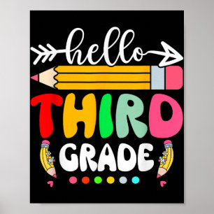 Póster Hola, tercer grado, de vuelta a la escuela