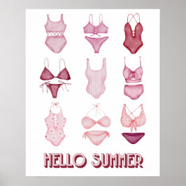 Póster Hola Trajes De Baño De Verano, Poster De Arte, Roj
