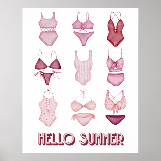 Póster Hola Trajes De Baño De Verano, Poster De Arte, Roj (Frente)