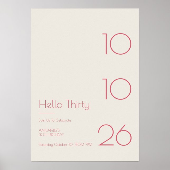 Póster Hola treinta cumpleaños moderno minimalista 30 (Frente)