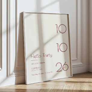 Póster Hola treinta cumpleaños moderno minimalista 30