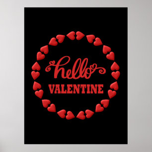 Póster Hola Valentine 2024 Feliz corazón rojo de San Vale