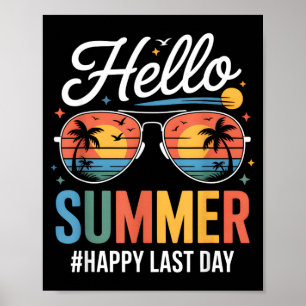 Póster Hola Verano Feliz Último Día Gafas de Sol Puesta d