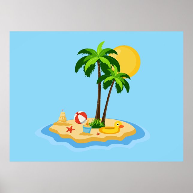 Póster Hola Verano Sol Retro Círculo Vintage Playa  (Frente)