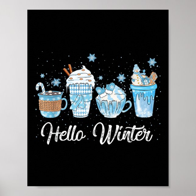 Póster Hola Winter Sweet Cosy Coffee Amantes de Snowman C (Frente)