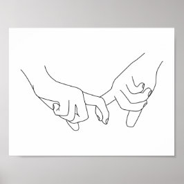 Póster Holding Hands Minimal Line Art Cute Simple Trendy