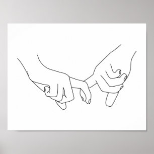Póster Holding Hands Minimal Line Art Cute Simple Trendy