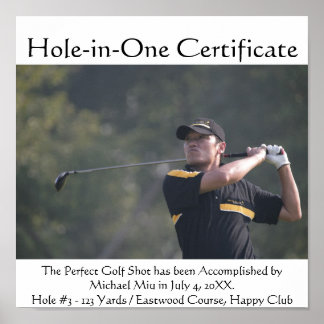 Póster Hole-in-One Convierte Su Foto En Certificado Poste