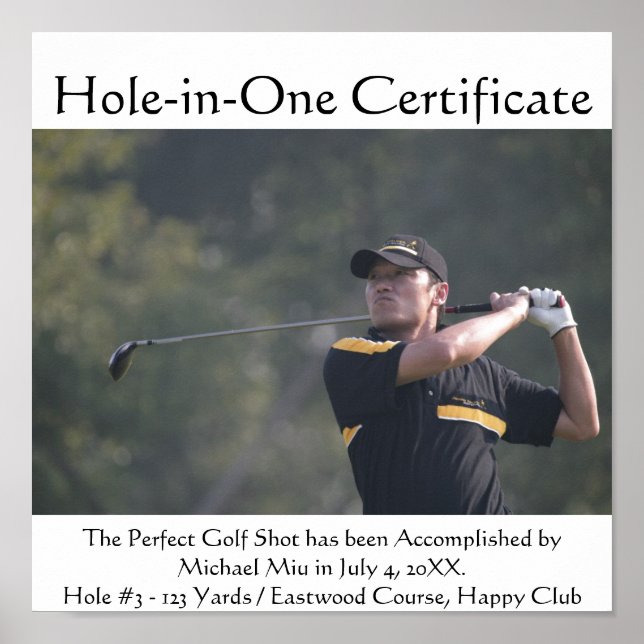 Póster Hole-in-One Convierte Su Foto En Certificado Poste (Frente)